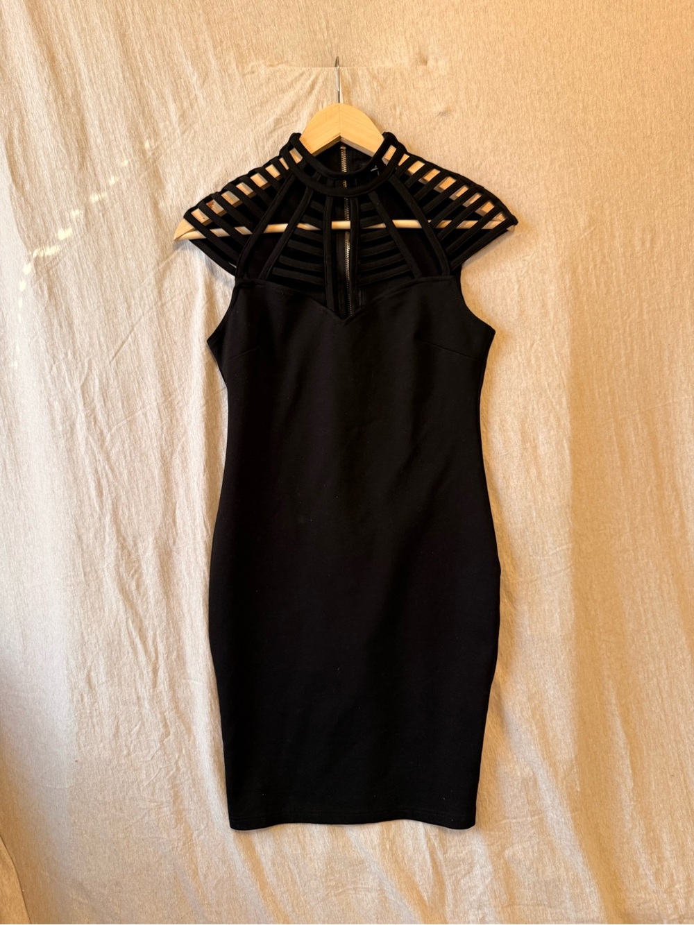 FashionNova Women's Black Cage Neck Bodycon Dress